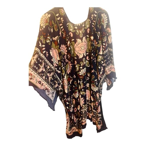Escape By Blu Pepper Kimono Duster One Size Boho Navy Peach Floral Cover Up - Picture 5 of 10